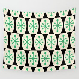 Mid Century Modern Atomic Fusion Pattern 311 Green and Black Wall Tapestry