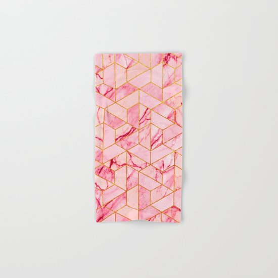 Pink Marble Hexagonal Pattern Hand & Bath Towel