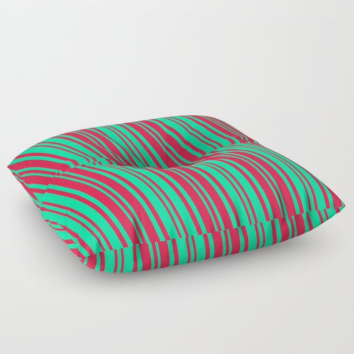 Crimson and Green Colored Lines/Stripes Pattern Floor Pillow