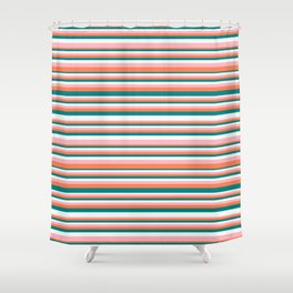 [ Thumbnail: Teal, Mint Cream, Light Pink, and Coral Colored Lines/Stripes Pattern Shower Curtain ]