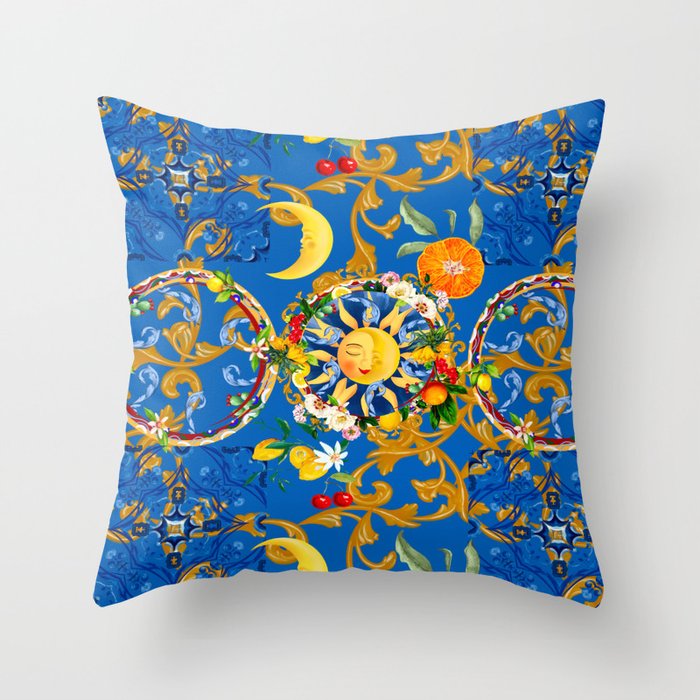 Sicilian sun,half moon,majolica,Mediterranean art Throw Pillow
