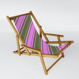 [ Thumbnail: Violet and Dark Olive Green Colored Lines/Stripes Pattern Sling Chair ]
