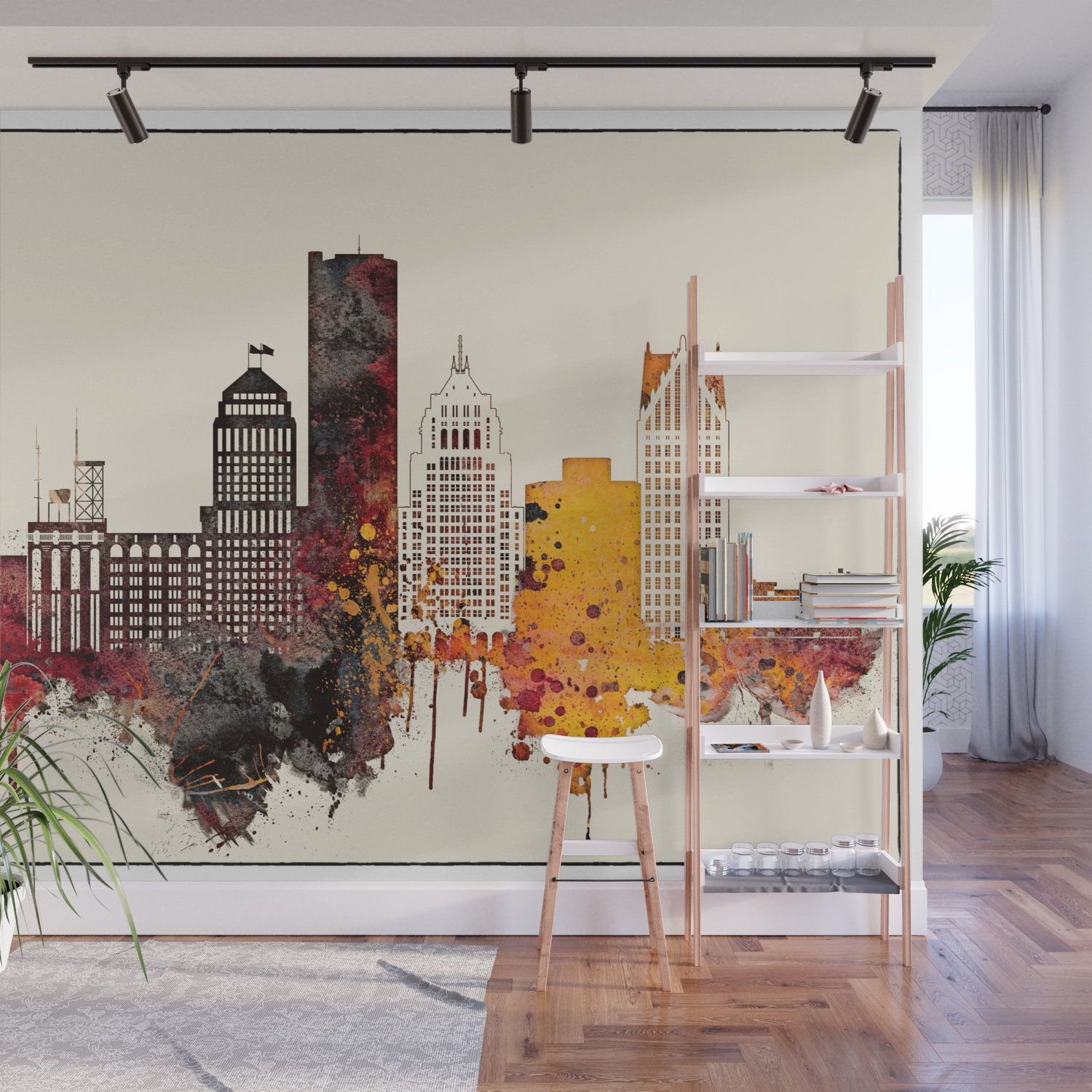 Detroit City Skyline Wall Mural By Dimdom Society6