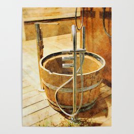 Wooden bucket Poster | Watercolor, Cute, Decoration, Retro, Equipment, Natural, Collection, Design, Wood, Watering 