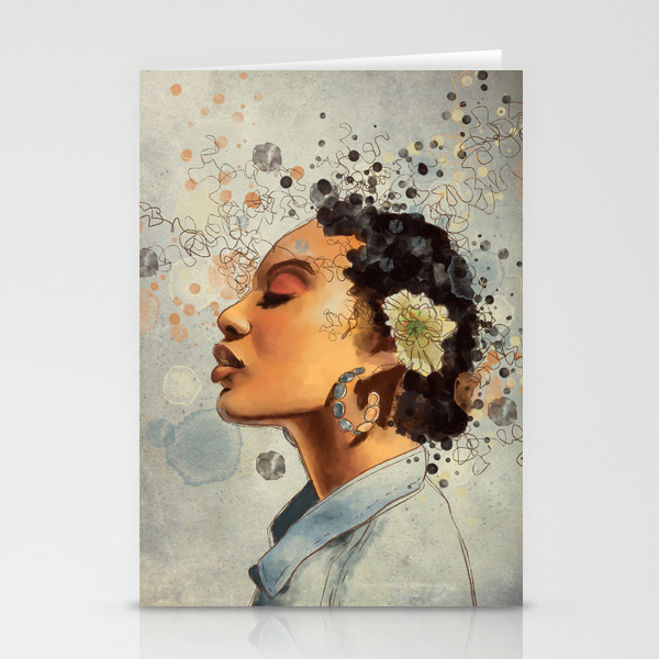 Watercolor Whimsical Digital Portrait Painting Stationery Cards By