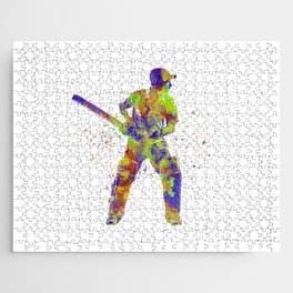 Cricket player in watercolor Jigsaw Puzzle