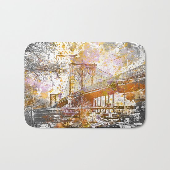 Brooklyn Bridge New York Mixed Media Art Bath Mat