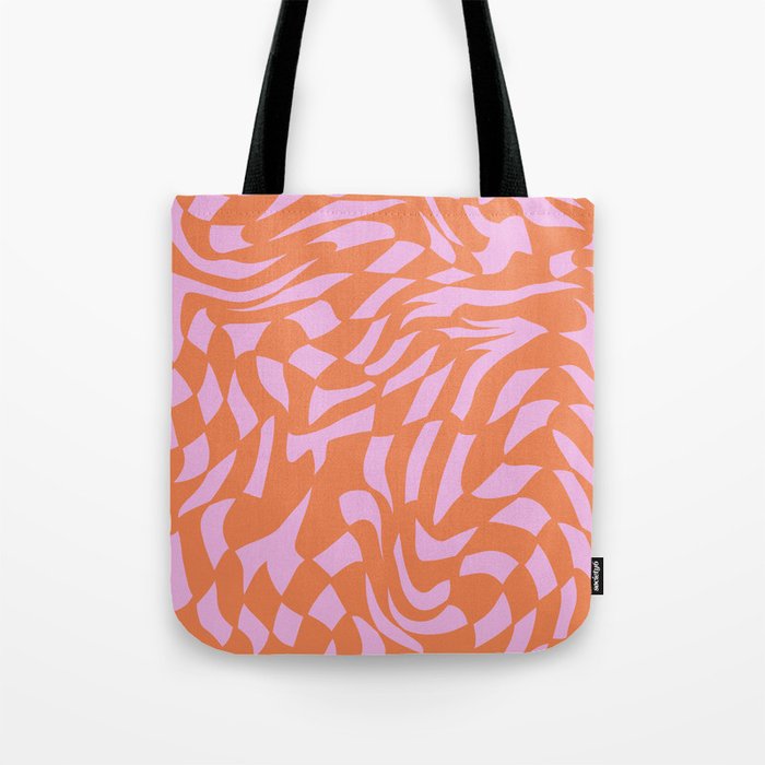 Distorted groovy checks pattern - orange pink jelly Tote Bag
