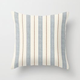 ivy stripes - blue, rust on cream Throw Pillow