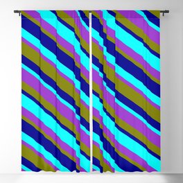 [ Thumbnail: Aqua, Dark Orchid, Green, and Dark Blue Colored Stripes/Lines Pattern Blackout Curtain ]