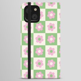 Checkered Daisies in Pink and Green iPhone Wallet Case