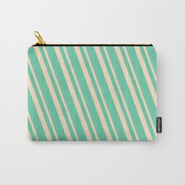 [ Thumbnail: Bisque & Aquamarine Colored Stripes/Lines Pattern Carry-All Pouch ]
