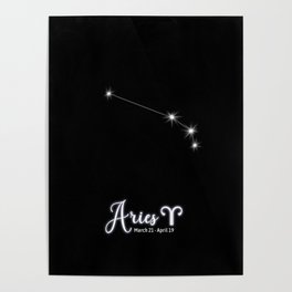 Zodiac Constellation - Aries on black Poster