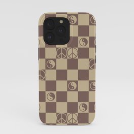 Checkered Peace Symbol & Yin Yang (Cocoa Mocha Colors) iPhone Case