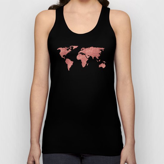 World Map Rose Gold Glitter Unisex Tank Top