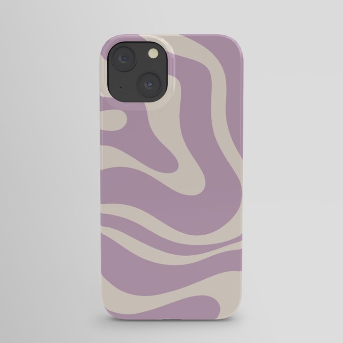 Modern Retro Liquid Swirl Abstract Pattern Square in Lavender Cream iPhone Case