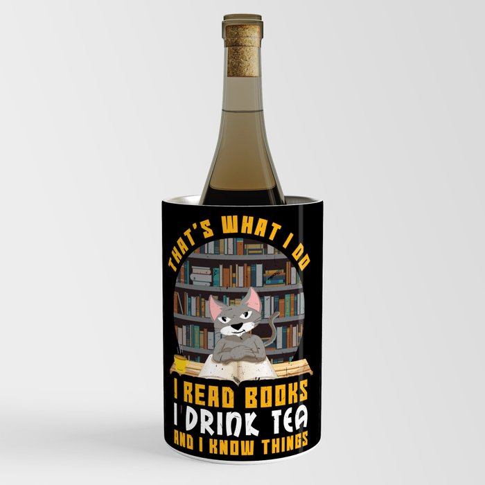 Cat Read Books Drink Tea Book Reading Bookworm Wine Chiller