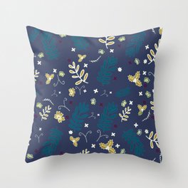 Deep Blue Plants abstract pattern art design Throw Pillow