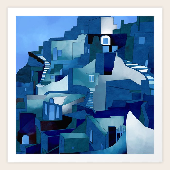 greece santorini abstract illustration Art Print by Ana Rut Bre Fine