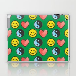 Hand-painted Y2K Symbols \\ Smiley | Heart | Yin Yang \\ Green BG Laptop Skin