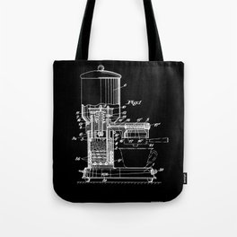 Espresso Machine Patent Artwork - White on Black Tote Bag