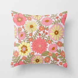 Happy Summer Floral Pattern With Pink Flowers Throw Pillow