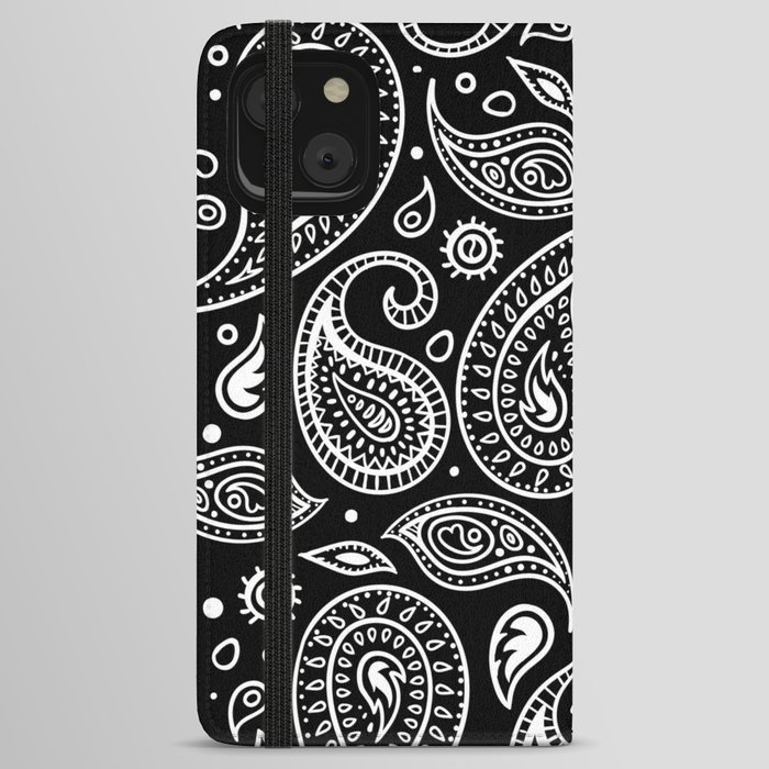 Black and White Bandana Paisley Pattern For Real Riders iPhone Wallet Case