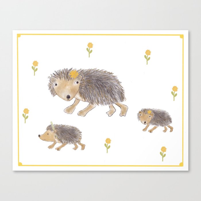Hedgehog Mom with her Kids Canvas Print
