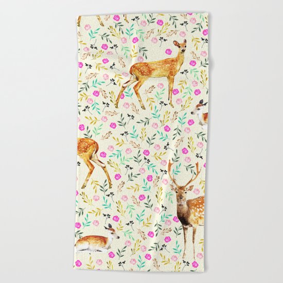 Deers #society6 #illustration #christmas Beach Towel