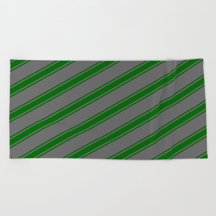 Dim Grey and Dark Green Colored Stripes Pattern Beach Towel