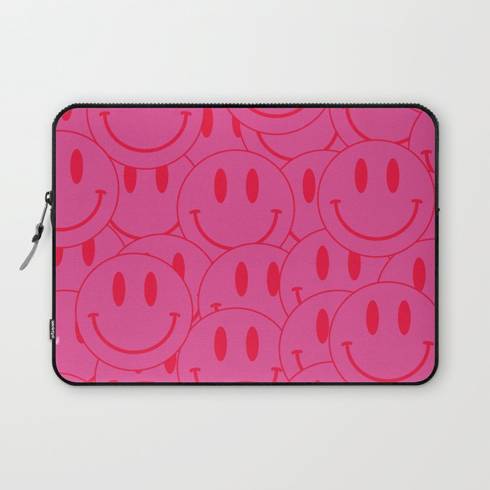 All Smiles -Large Pink and Red Smiley Face Mania - Preppy Aesthetic Laptop Sleeve