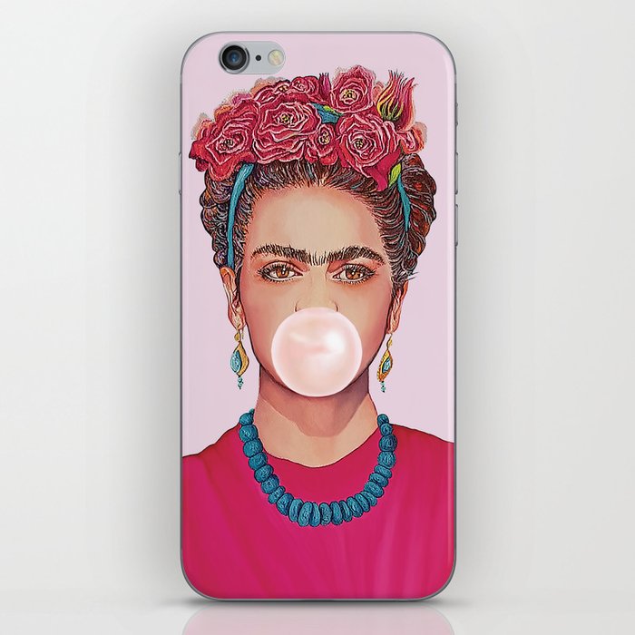 Frida Kahlo Blowing Pink Bubble Gum iPhone Skin