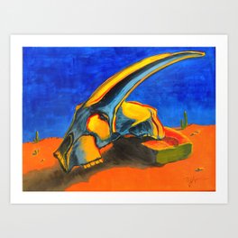 Blue and Orange Antelope Skull Art Print