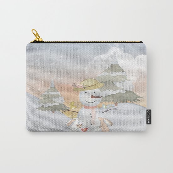 Winter Wonderland- Snowman birds and bunnies - Watercolor illustration Carry-All Pouch