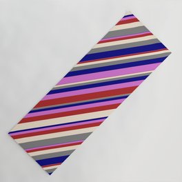 [ Thumbnail: Vibrant Orchid, Red, Beige, Grey, and Blue Colored Lines/Stripes Pattern Yoga Mat ]