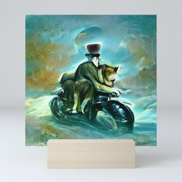 Cat & Dog On A Motorcycle Mini Art Print
