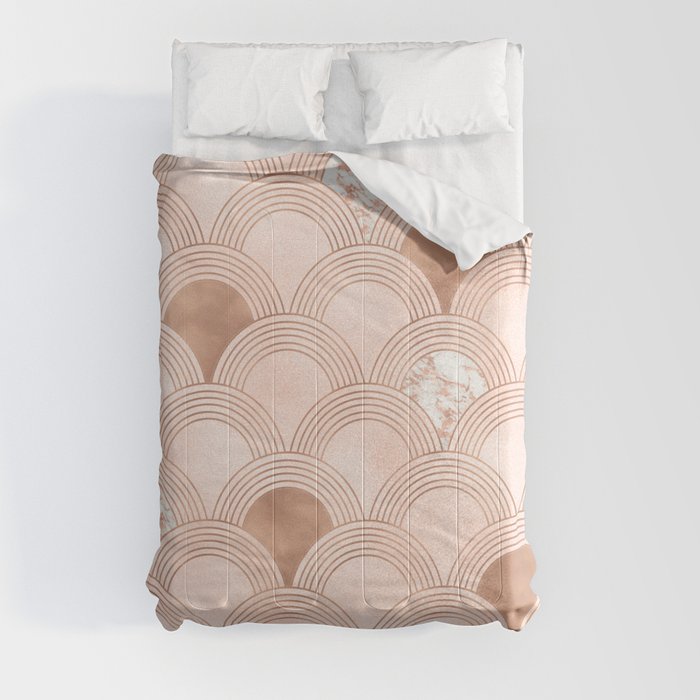 Elegant marble cotton candy fans in rose gold Comforter