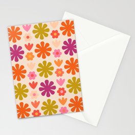 Flower Market Colorful Retro 60s 70s Floral Lime Orange Pink Cream Stationery Card