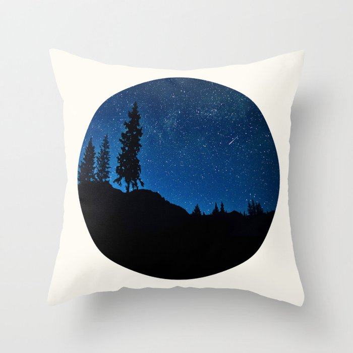 Mid Century Modern Round Circle Photo Blue Star Night Sky Pine