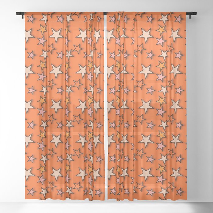 y2k-star orange Sheer Curtain