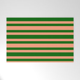 [ Thumbnail: Dark Green & Light Salmon Colored Striped/Lined Pattern Welcome Mat ]