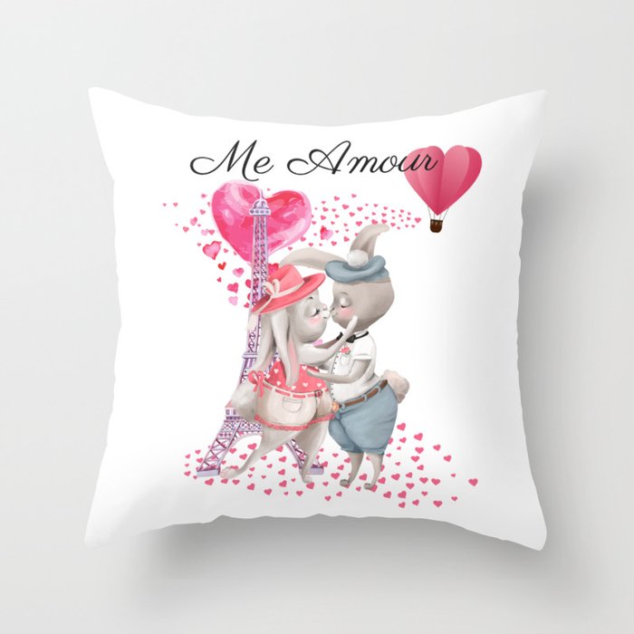 Sweet Bunnies In Love In Paris Me Amour Throw Pillow