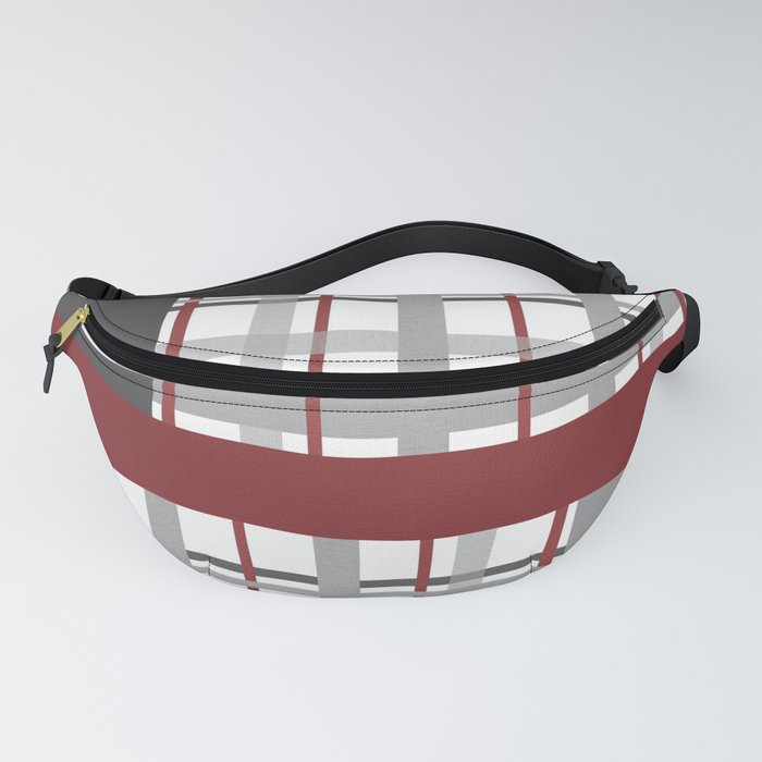 Grey Red Burgundy Checkered Gingham Patchwork Color Canvas Fanny Pack