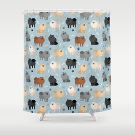 Pomeranian Dog Paws and Bones Pattern Shower Curtain