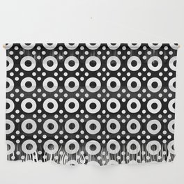 Dots & Circles 2 - White on Black Modern Abstract Repeat Pattern Wall Hanging