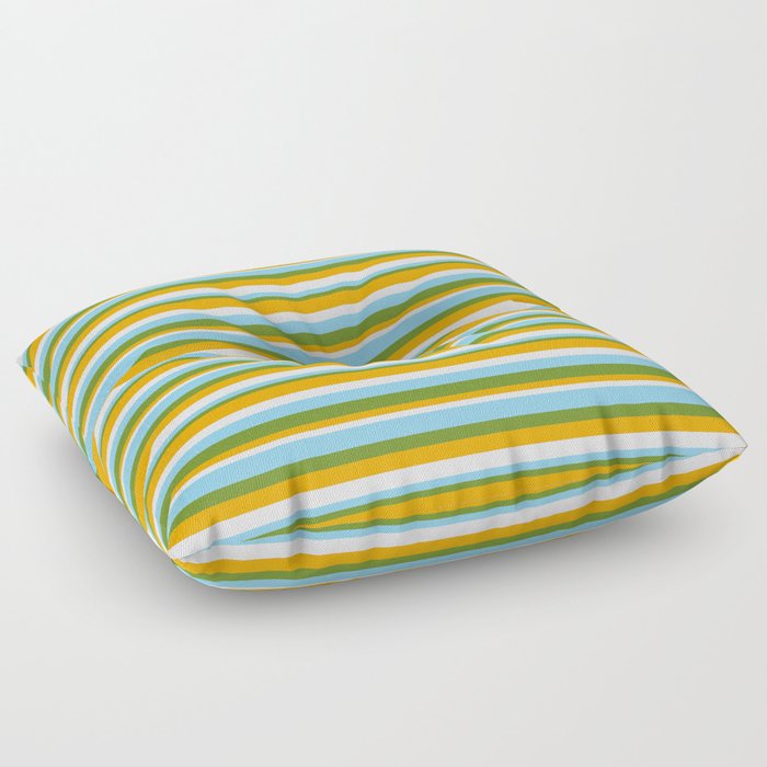 Sky Blue, Green, Orange, and Lavender Colored Lines Pattern Floor Pillow