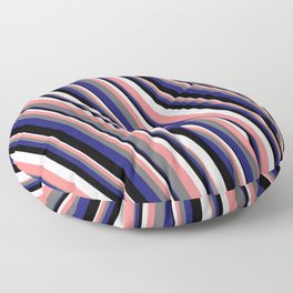 [ Thumbnail: Eye-catching Lavender, Light Coral, Dim Gray, Midnight Blue & Black Colored Striped/Lined Pattern Floor Pillow ]