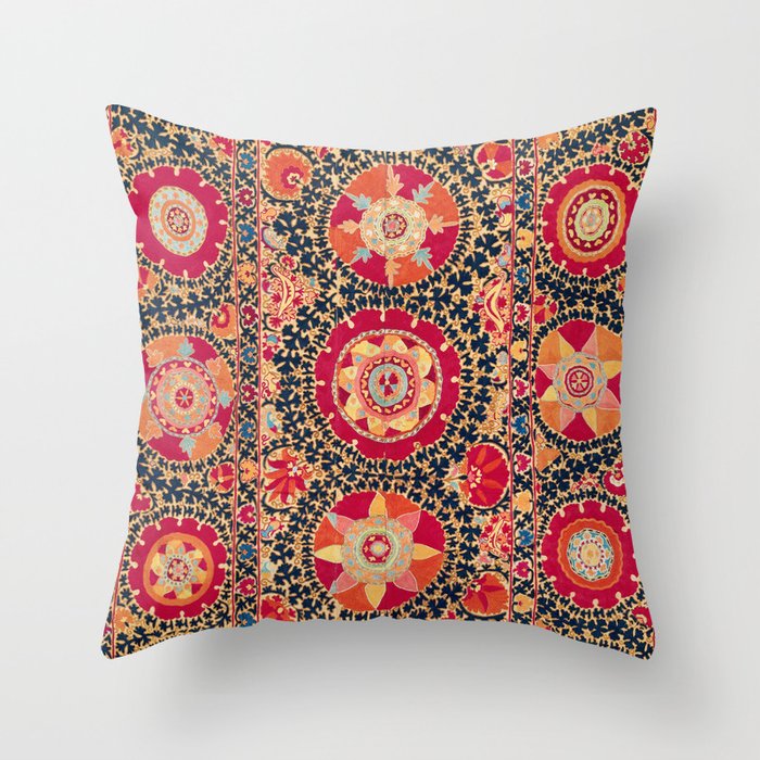 Kermina Suzani Uzbekistan Floral Embroidery Print Throw Pillow