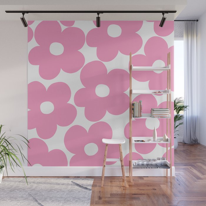 Retro Pink Daisies #1 #decor #art #society6 Wall Mural