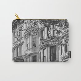 Upper West Side Dreaming Carry-All Pouch | Newyorkcity, Travel, Vintage, Wanderlust, Architecture, Building, Black And White, Upperwestside, Brownstone, Photo 